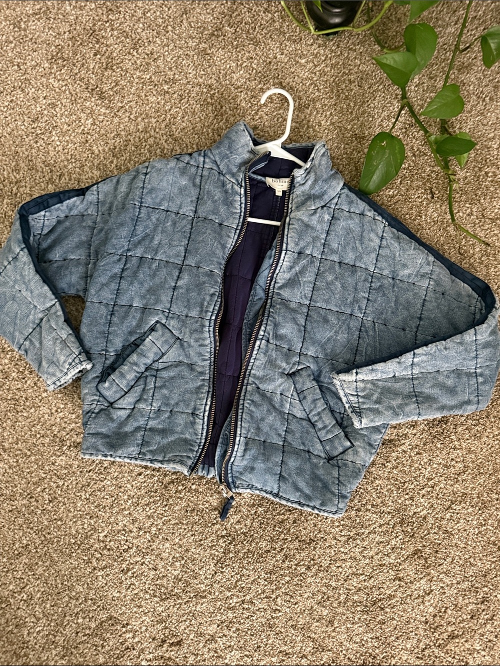 bohme Denim-Effect Quilted Bomber Jacket in Light Blue - Picture 1 of 3